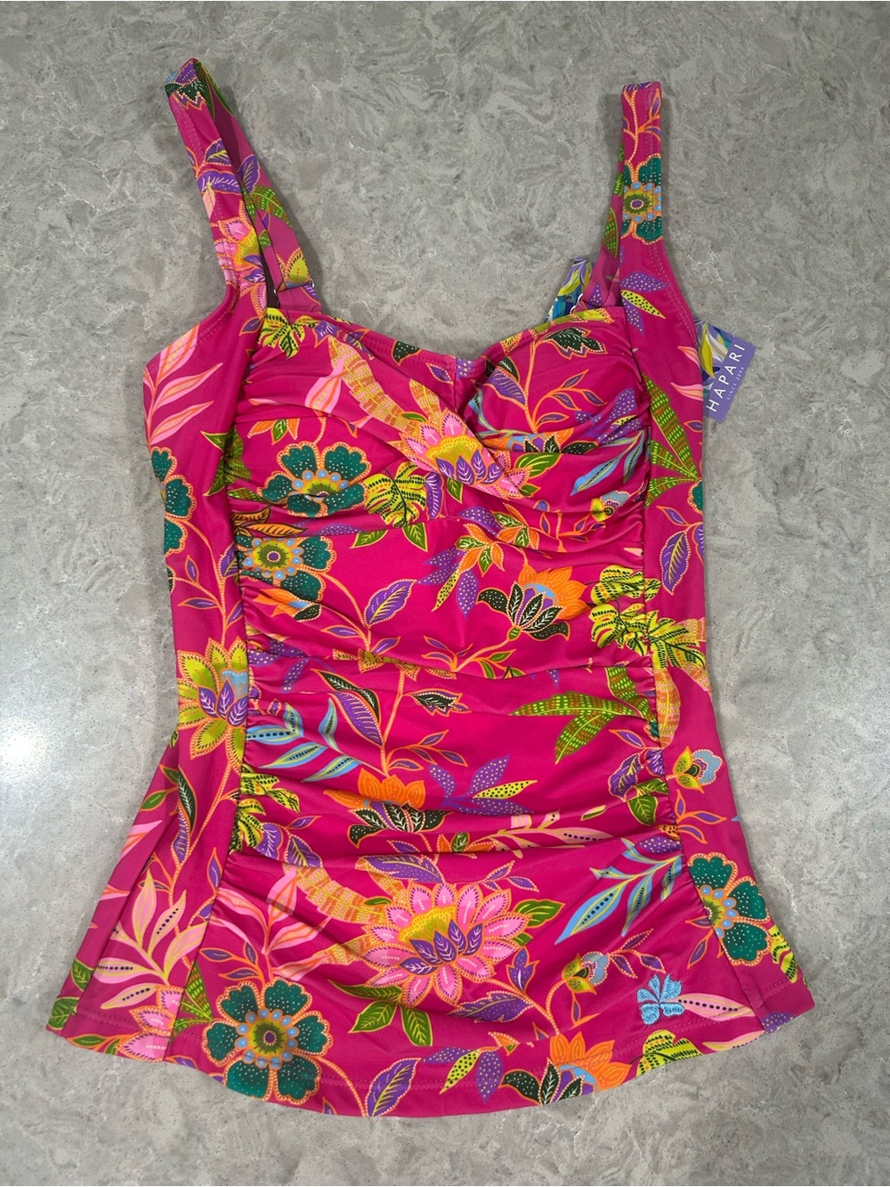 Hapari Bright Magenta Floral Tankini Top size XS NEW with TAGS